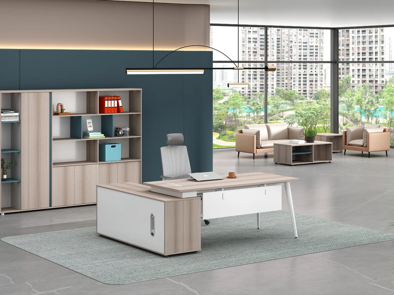 Bureau de direction moderne avec armoire lat&eacute;rale - LP-B0120