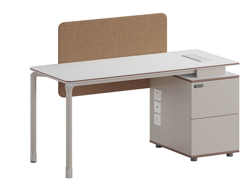 Bureau de poste de travail moderne avec &eacute;cran de confidentialit&eacute; et armoire de rangement