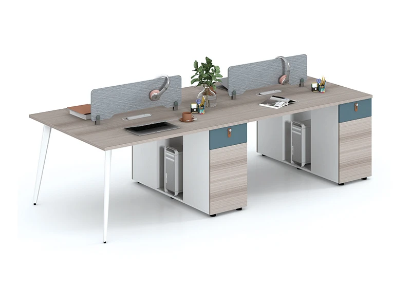 Poste de travail de bureau moderne pour 4 personnes avec tiroirs de rangement et &eacute;cran de confidenti