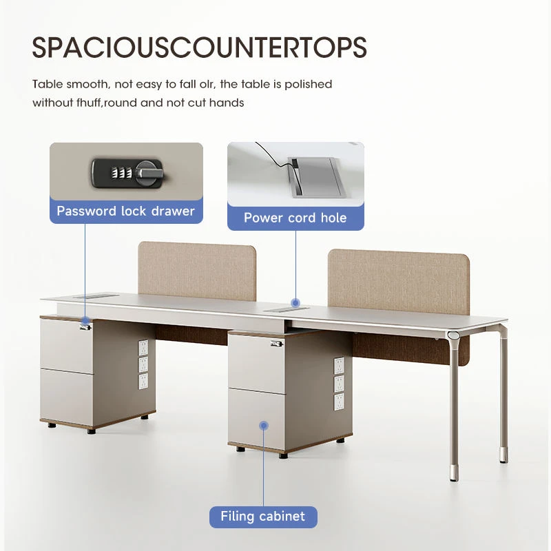 Bureau de poste de travail moderne avec &eacute;cran de confidentialit&eacute; et armoire de rangement