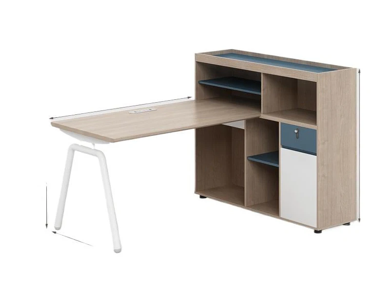 Poste de travail de bureau moderne pour deux personnes avec &eacute;tag&egrave;res de rangement