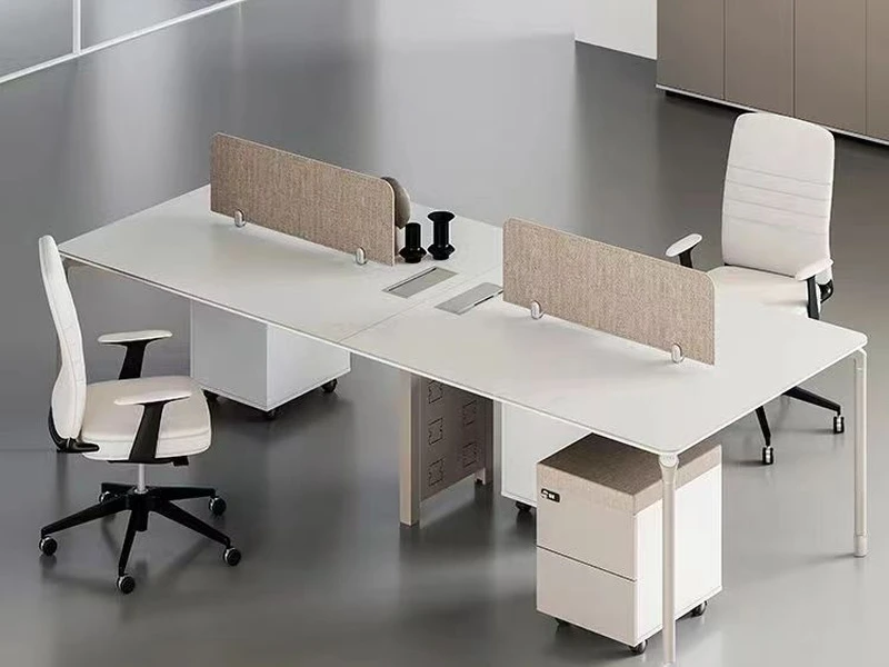 Bureau de poste de travail pour 4 personnes avec tiroirs de rangement et &eacute;cran de confidentialit&eacute;