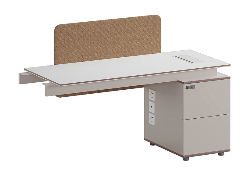 Bureau de poste de travail moderne avec &eacute;cran de confidentialit&eacute; et armoire de rangement