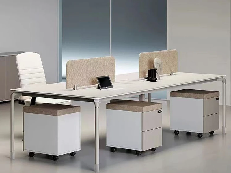 Bureau de poste de travail pour 4 personnes avec tiroirs de rangement et &eacute;cran de confidentialit&eacute;