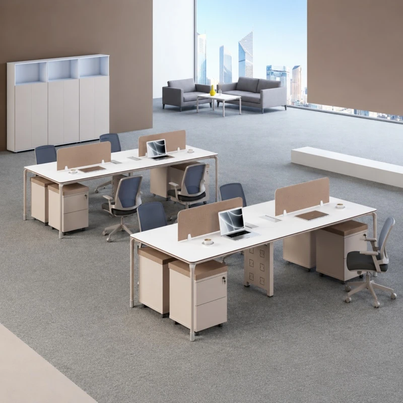 Bureau de poste de travail pour 4 personnes avec tiroirs de rangement et &eacute;cran de confidentialit&eacute;