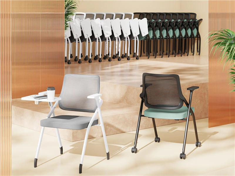 Chaise empilable pliante en maille avec roulettes et amp; Bloc-notes