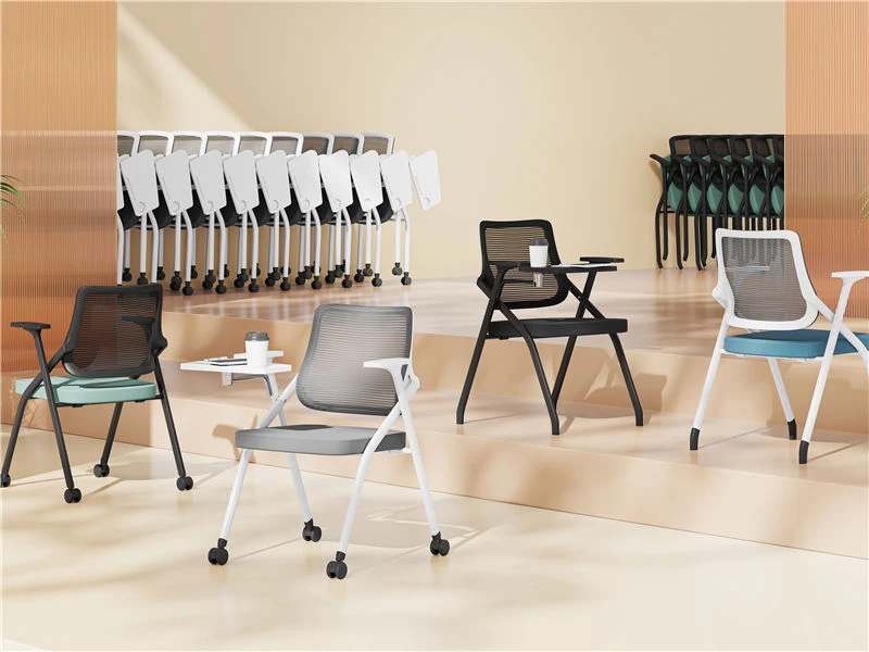 Chaise empilable pliante en maille avec roulettes et amp; Bloc-notes