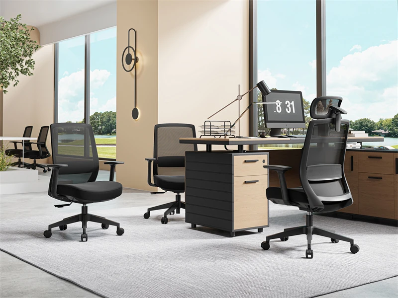 Chaises de gestionnaire en maille noire | Chaise de bureau de direction &agrave; dossier haut