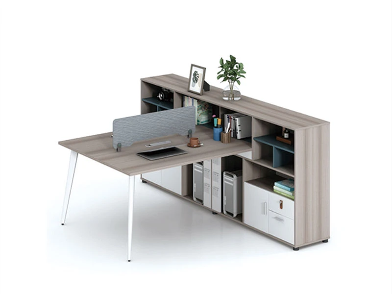 Poste de travail de bureau modulaire avec armoire et amplificateur int&eacute;gr&eacute;s. Biblioth&egrave;que