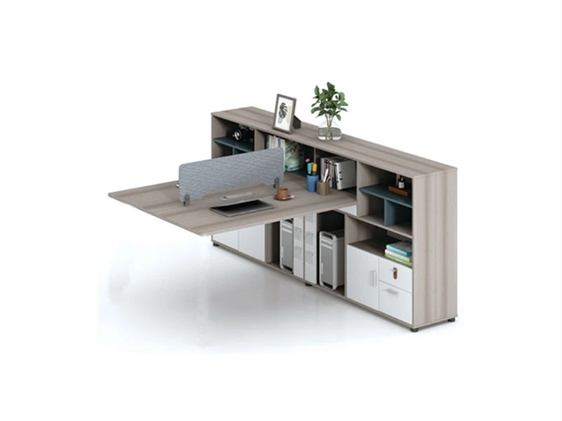Poste de travail de bureau modulaire avec armoire et amplificateur int&eacute;gr&eacute;s. Biblioth&egrave;que