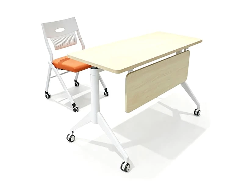 Tables pliantes empilables avec syst&egrave;me de charni&egrave;re triangulaire
