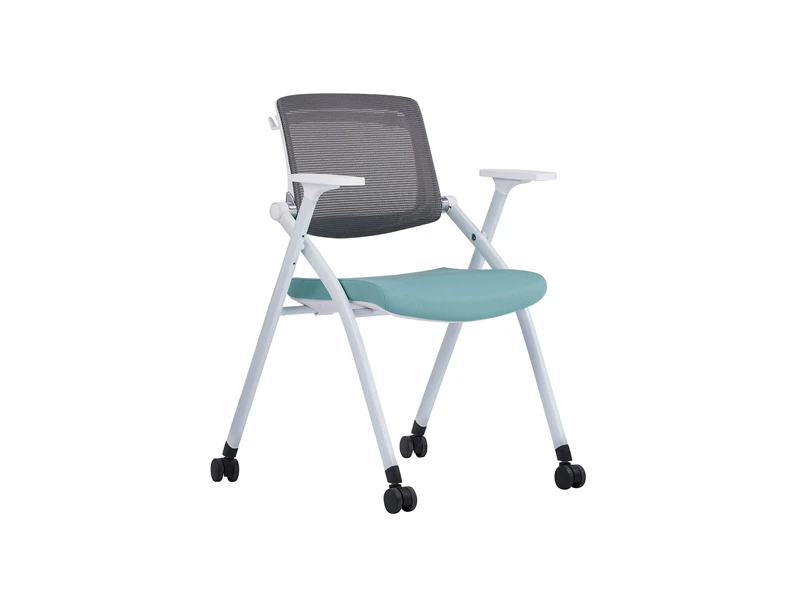 Chaises d'invit&eacute; gigognes &agrave; dossier en maille grise avec cadre blanc
