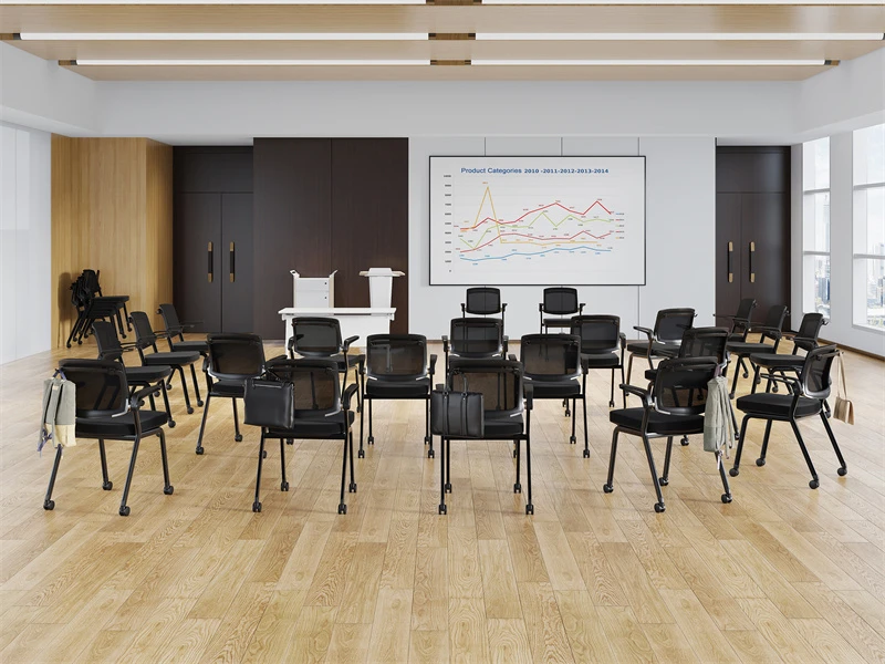 Chaise de conf&eacute;rence empilable noir/gris avec accoudoirs rabattables