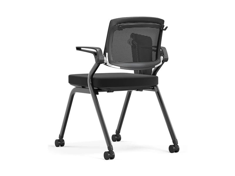 Chaise de conf&eacute;rence empilable noir/gris avec accoudoirs rabattables