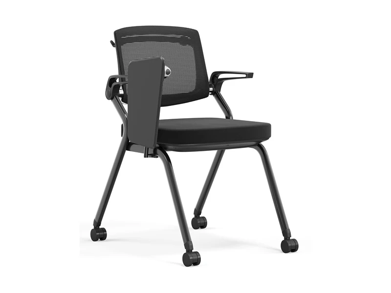 Chaise de conf&eacute;rence empilable noir/gris avec accoudoirs rabattables