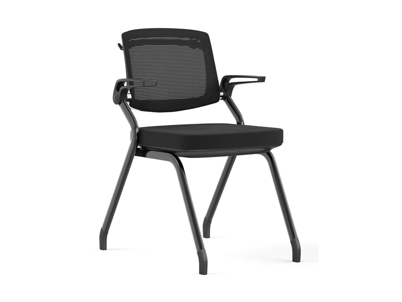 Chaise de conf&eacute;rence empilable noir/gris avec accoudoirs rabattables