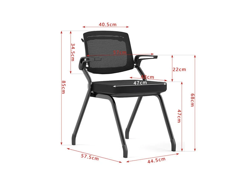 Chaise de conf&eacute;rence empilable noir/gris avec accoudoirs rabattables