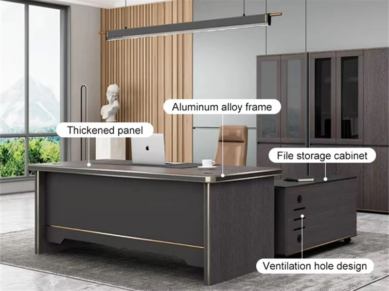 Bureau de direction en bois avec classeur lat&eacute;ral mobile