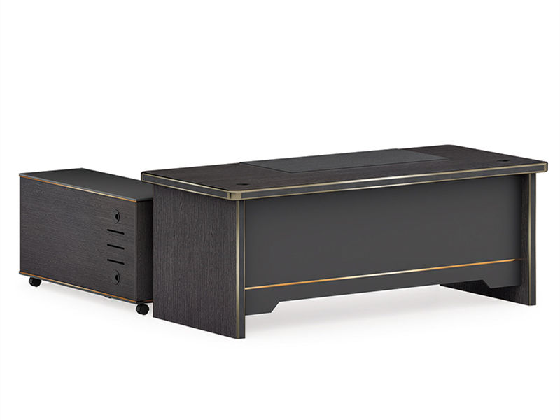 Bureau de direction en bois avec classeur lat&eacute;ral mobile