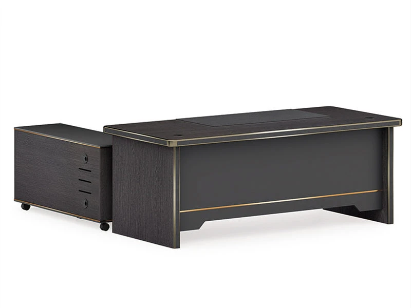 Bureau de direction en bois avec classeur lat&eacute;ral mobile