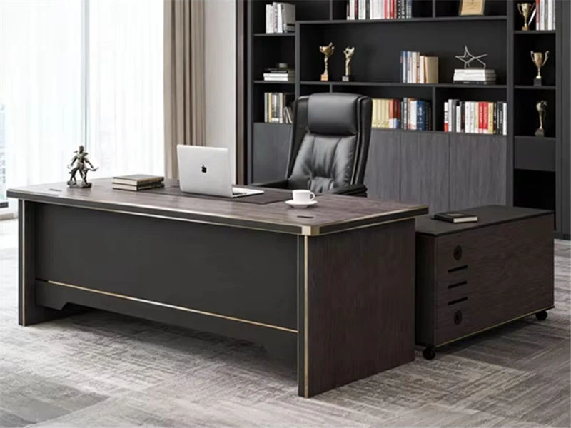 Bureau de direction en bois avec classeur lat&eacute;ral mobile