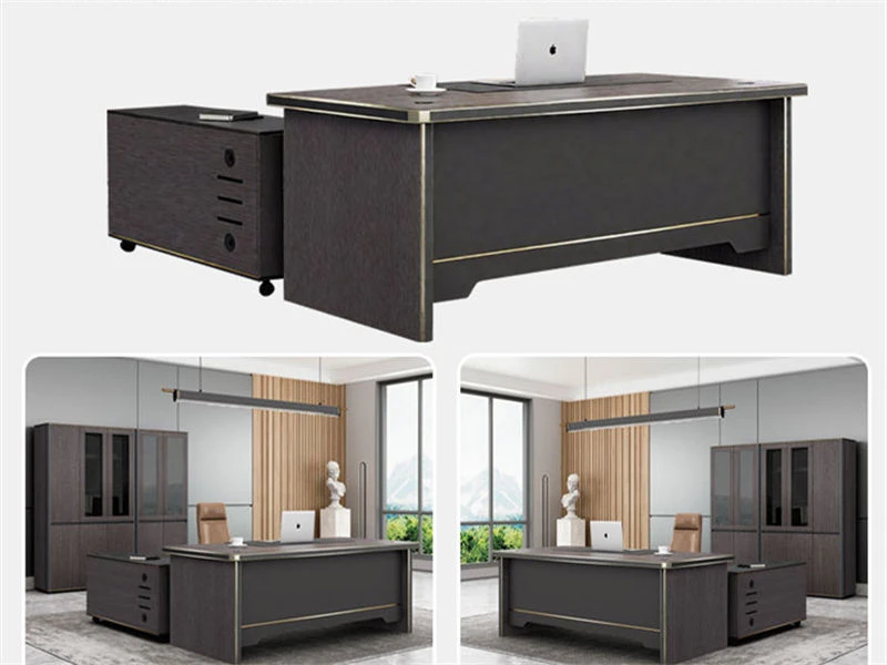 Bureau de direction en bois avec classeur lat&eacute;ral mobile