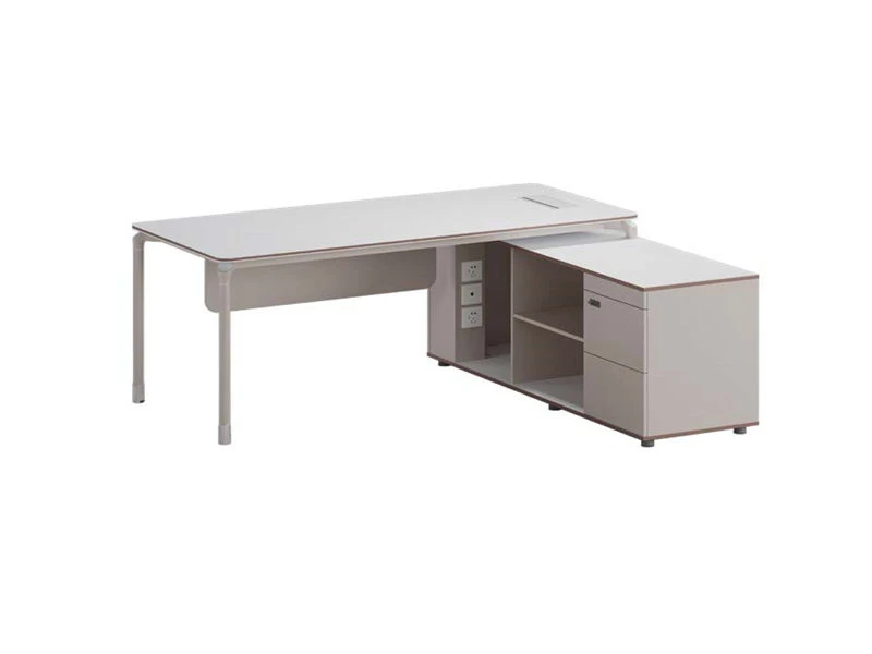 Bureau d'ordinateur ex&eacute;cutif minimaliste avec tiroir et amplificateur. Armoire lat&eacute;rale