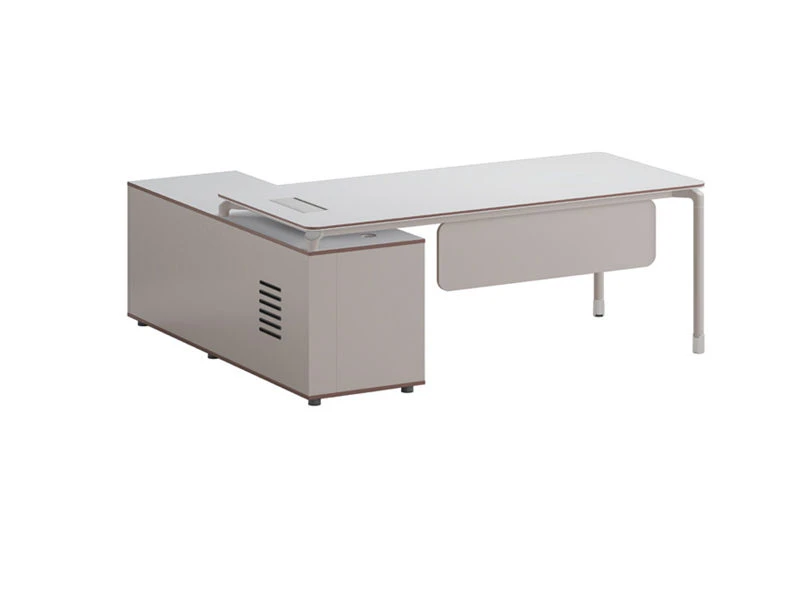 Bureau d'ordinateur ex&eacute;cutif minimaliste avec tiroir et amplificateur. Armoire lat&eacute;rale